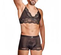 TouKingda Mens Lace Lingerie Set 2 Pcs Striped Lace Sissy Bra Panties Set