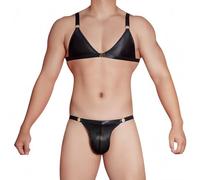 TouKingda Mens Sheer Sissy Bra Thong Set 2Pcs See Through Underwear Black