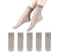TouKingda Sheer Pop Socks for Women 5 Pairs Silky Anti-Slip Cotton Sole Ankle Socks Casual Nylon Transparent Skin-feeling Fashion Sheer Sock(Grey)
