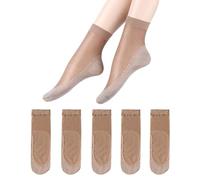 TouKingda Sheer Pop Socks for Women 5 Pairs Silky Anti-Slip Cotton Sole Ankle Socks Casual Nylon Transparent Skin-feeling Fashion Sheer Sock(Brown)
