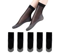 TouKingda Sheer Pop Socks for Women 5 Pairs Silky Anti-Slip Cotton Sole Ankle Socks Casual Nylon Transparent Skin-feeling Fashion Sheer Sock(Black)