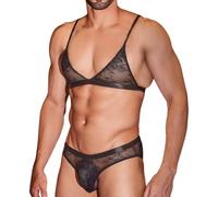 TouKingda Sissy Lingerie Set for Men 2Pcs Mesh Sissy Panties Lace Bra B
