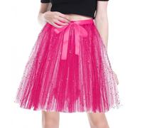 TouKingda Women Tutu Skirts Sparkle Sequin Skirt Layered Tulle Tutu Ballet Dancing Skirts for Teen Adult Party Show Costume, Hot Pink