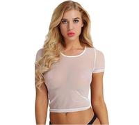 TouKingda Women's Fishnet Top, Sexy 80s Sheer See Through Casual Shirts, Short Sleeve Hollow Out Fishnet Tank Tops e Mesh Shirt for Streetwear Disco Retro Halloween Funky Festival Fancy Costumes