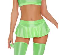 TouKingda Women's Glossy Mini Skirts Sexy See Through Pleated Skirts Elastic A-Line Shiny Y2K Short Skirt for Rave Party Nightclub Clubwear Dancewear, Neon Green/L