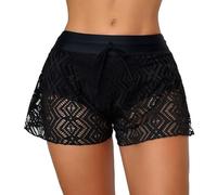 TouKingda Women's Lace Shorts See Through Black Hot Pants Crochet Cutout L