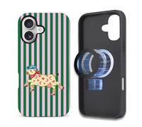 Toulas Case for iPhone 16 Plus,[Compatible with MagSafe],Scratch Resistant Hybrid Double Layer Hard Shell，Retro Pink Green Stripe Cow Pattern Pattern Design