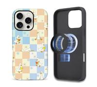 Toulas Case for iPhone 16 Pro,[Compatible with MagSafe],Scratch Resistant Hybrid Double Layer Hard Shell，Cute Duck Checkerboard Pattern Design