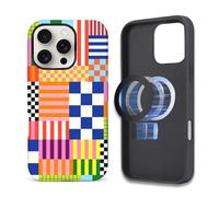 Toulas Case for iPhone 16 Pro,[Compatible with MagSafe],Scratch Resistant Hybrid Double Layer Hard Shell，Colorful Checkerboard Stripe Pattern Design
