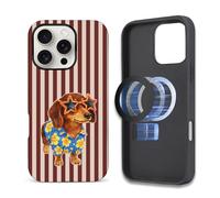 Toulas Case For iPhone 16 Pro Max,[Compatible with MagSafe],Scratch Resistant Hybrid Double Layer Hard Shell，Hawaiian Shirt Dog Print With Stripes Pattern Design