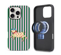Toulas Case for iPhone 16 Pro Max,[Compatible with MagSafe],Scratch Resistant Hybrid Double Layer Hard Shell，Retro Pink Green Stripe Cow Pattern Pattern Design
