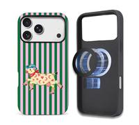 Toulas Case for iPhone 17 Pro,[Compatible with MagSafe],Scratch Resistant Hybrid Double Layer Hard Shell，Retro Pink Green Stripe Cow Pattern Pattern Design