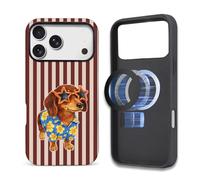 Toulas Case for iPhone 17 Pro,[Compatible with MagSafe],Scratch Resistant Hybrid Double Layer Hard Shell，Hawaiian Shirt Dog Print with Stripes Pattern Design