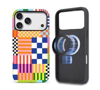 Toulas Case for iPhone 17 Pro Max,[Compatible with MagSafe],Scratch Resistant Hybrid Double Layer Hard Shell，Colorful Checkerboard Stripe Pattern Design