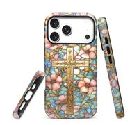 Toulas Case for iPhone 17 Pro Max,Scratch Resistant Hybrid Double Layer Hard Shell，Christian Cross Stained Glass Flower Mosaic Pattern Design