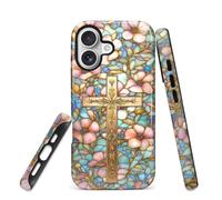 Toulas Case for iPhone 17,Scratch Resistant Hybrid Double Layer Hard Shell，Christian Cross Stained Glass Flower Mosaic Pattern Design