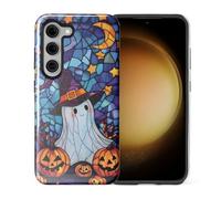 Toulas Case for Samsung Galaxy S23,Scratch Resistant Hybrid Double Layer Hard Shell，Halloween Colored Glass Witch Ghost