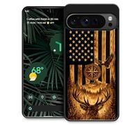 Toulas for Google Pixel 9 Pro XL Case,Wood Grain American Flag Buck Hunter Deer Design，All-Round Protection Shockproof Anti-Scratches TPU Cover,Cases for Woman Man