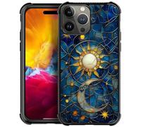 Toulas for iPhone 15 Pro Case,Moon Stars Celestial Glass Design,All-Round Protection Shockproof Anti-Scratches TPU Cover,Cases for Woman Man