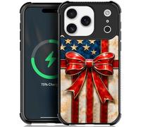 Toulas for iPhone 17 Pro Max Case,Colored Glass American Flag Bow Design，All-Round Protection Shockproof Anti-Scratches TPU Cover,Cases for Woman Man
