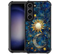 Toulas for Samsung Galaxy S23 Case,Moon Stars Celestial Glass Design,All-Round Protection Shockproof Anti-Scratches TPU Cover,Cases for Woman Man