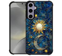 Toulas for Samsung Galaxy S24/S25 Case,Moon Stars Celestial Glass Design,All-Round Protection Shockproof Anti-Scratches TPU Cover,Cases for Woman Man