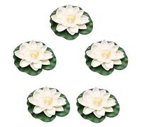 Toulifly Floating Flowers, Water Lily Plants, Artificial Water Lilies Floating Pack of 5 Artificial Flowers White Lotus Pond Plants Artificial Floating Pond Decoration for Garden Patio Decoration