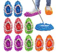 Toulite 10 Pcs 5 Pairs Mop Slippers Shoes for Floor Cleaning Washable Reusable Duster Slippers Microfiber Cleaning Socks for Men Women Sweeper Tools, 5 Colors