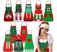 Toulite 10 Pcs Elf Christmas Apron Adjustable Kitchen Cooking Aprons BBQ Bib Funny Chef Apron for Women Men Xmas(Green and Red)