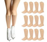 Toulite 12 Pairs Figure Skating Socks Ice Skating Socks for Women Girl Roller Skate Stocking Light Opaque Stocking, Nude, One size