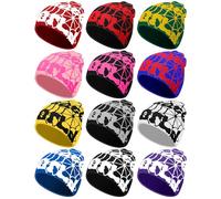 Toulite 12 Pcs Web Graphic Beanies Gothic Knit Hats | Y2k Winter Beanies, Warm Knitted Skull Caps for Outdoor Cold Weather, Cuffed Design, Unisex for Men Women Streetwear