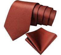 Toulite 2 Pcs Cinnamon Solid Color Tie and Handkerchief Formal Necktie and Pocket Square Set Men's Tie and Pocket Square for Weddings Groom Groomsmen Dances Gifts, Cinnamon, One Size