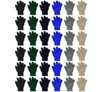 Toulite 36 Pair Warm Adult Winter Gloves Knitted Magical Bulk Gloves Stretchy Solid Color Mittens for Men Women, Dark Color, One Size
