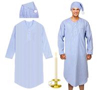 Toulite 4 Pcs Men's Pajama Set Includes Men's Nightshirt Night Sleeping Cap Candle Holder and Candle for Halloween Christmas(Medium)