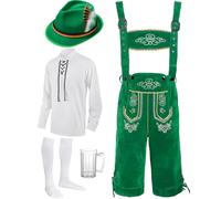 Toulite 6 Pcs German Oktoberfest Costume Set for Men Lederhosen Suspender Shirt Hat Socks Beer Stein for Festival (Green, X-Large)