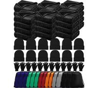 Toulite 96 Pack Winter Homeless Care Package Supplies Bulk Include 334 GSM Fleece Throw Warm Blankets 50" x 60" Unisex Winter Beanie Gloves Drawstring Bags for Homeless Donation Charity (Black)