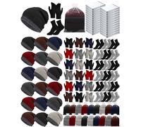 Toulite Winter Beanies Gloves Combo Pack Emergency Blankets Sock with Organza Bags Survival Blankets Homeless Donation, Red, Blue, Khaki, Black, Gray, Brown, One Size
