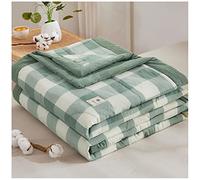 TOULIVER Summer Comforter Single Double Quilt 100% Washed Cotton Plaid Bed Blanket with Soft Microfiber Inner Fill Bedding Lightweight All Season Down Alternative Duvet Insert,H,200x230cm