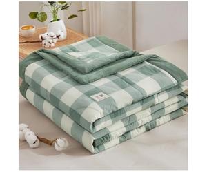 TOULIVER Summer Comforter Single Double Quilt 100% Washed Cotton Plaid Bed Blanket with Soft Microfiber Inner Fill Bedding Lightweight All Season Down Alternative Duvet Insert,H,200x230cm