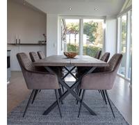 Toulon Dining Set - Smoked Oak - 6 Seater - 200cm - Live Edge - 6 Harbo Chairs