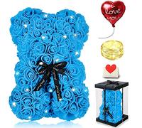 Touloube Rose Bear Flower Gifts for Women, Rose Teddy Bear with Lights, Cute Teddy Flower Bear, Birthday Gifts for Girl, Romantic Gifts for Wife Girlfriend With Transparent Gift Box and Love Card