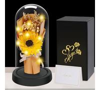 Touloube Sunflowers Bouquet Gift for Mom Wife, Eternal Flower with in Glass Dome for Mother Grandmother, Unique Present for Birthday, Mother's Day, Retire, Anniversary, Yellow