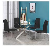 toulouse clear glass dining table with 4 opal black chairs