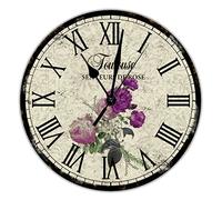 Toulouse Senteurs De Rose Round Clock French Lavender PVC Wall Clock Non-Ticking Battery Operated 10 inch Rustic Farmhouse Wall Clocks Decor For Living Room Home Office School Kitchen