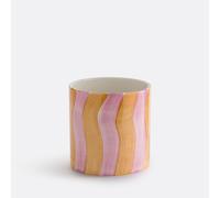 Touma Striped Glazed Ceramic Plant Pot Holder Diameter 14cm Pink/Caramel