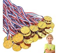 Toumett 30 Pcs Medals for Children,Kids Gold Plastic Winner Medals Award,with Neck Ribbons,Football Medals for Kids,Party Favours for Kids for School Sport Day Party Game Prizes