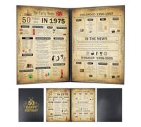 Toumett 50th Birthday Gifts For Women/Men,1975 Uk Poster Ideas Custom,50 Years Old Gift,Born In 1975,Presents For Happy 50th Birthday Card Decorations,for Friends,Husband,Wife,Mom,Dad(Black/Folded)