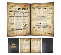 Toumett 60th Birthday Gifts For Women/Men,1965 Uk Poster Ideas Custom,60 Years Old Gift,Born In 1965,Presents For Happy 60th Birthday Card Decorations,for Friends,Husband,Wife,Mom,Dad(Black/Folded)