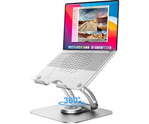 tounee Adjustable Laptop Stand for Desk, Ergonomic Holder with 360° Rotating Base, Portable Aluminum Computer Stand Laptop Riser Compatible with MacBook, Air, Pro, All Laptop 10-16"-Silver