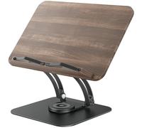 Tounee Book Stand for Reading, Adjustable Book Holder with 360° Swivel Base, Foldable Cookbook Stand Recipe Book Holder with Elastic Page Clips for Music Scores, Recipe, Magazines, Laptop - Black